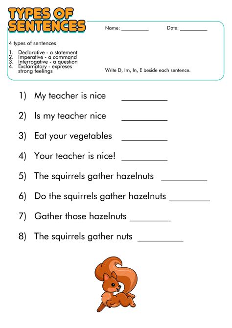 four types of sentences worksheet 4th grade